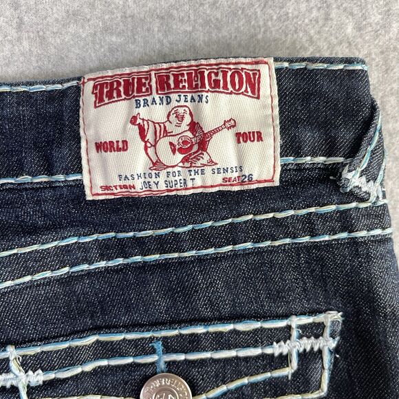 True Religion Joey Super T Jeans Womens 26 Blue White Stitching Straight USA - Picture 15 of 16
